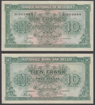 Belgium 10 Francs 1943 (xf) Crisp Banknote P - 122
