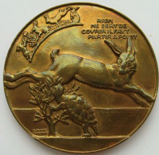 France Bronze Medal By Vernon The Tortoise & The Hare 93gr 59mm Boxed