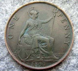 Great Britain Queen Victoria 1897 One Penny,  Patina