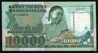 MADAGASCAR 10000 10,  000 FRANCS P74 ND 1988 SHEAF RICE UNC WORLD MONEY BILL NOTE 3
