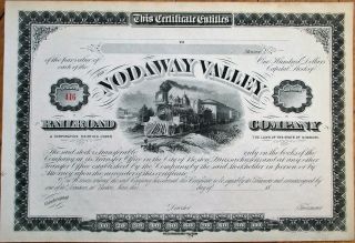 Nodaway Valley Railroad Company 1880 Stock Certificate - Boston,  Ma Massachusetts