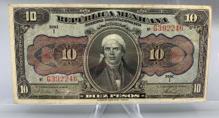 1915 Mexico Paper Money 10 Diez Pesos Republica Mexicana Crisp Note