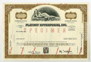 Ca.  Playboy Enterprises,  Inc. ,  1972 Specimen Stock Cert 100 Shrs Xf Abn Brown