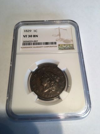 Usa - Large Cent 1829 Medium Letters Ngc Vf30 Bn
