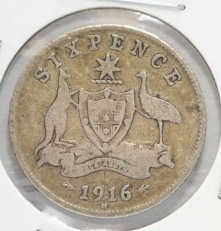 1916m Australia Sixpence 6 Pence Km 25.  925 Silver Coin.  0838 Asw Lf169