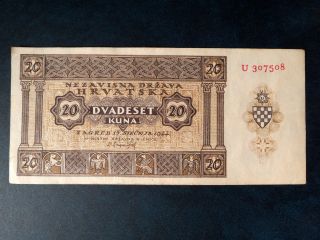 Croatia 20 Kuna 1944.  Xf,  Not Issued