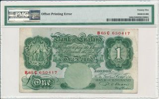 Bank of England Great Britain 1 Pound (1949 - 55) Error: Offet Printing PMG 25 2