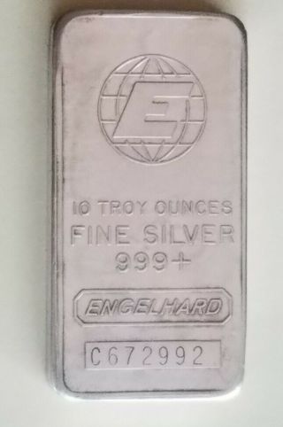 10 Ounce Engelhard.  999,  Fine Silver Bar 10oz.  (big " E " Style) - C672992