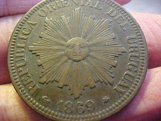 1869 - A Uruguay 4 Centesimos High Bgrade Coin