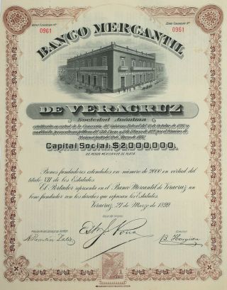 Mexico B/25 Banco Mercantil De Veracruz Sa Bono Fundador De 1899 961