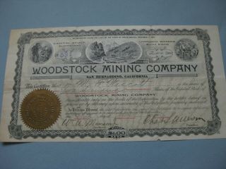 Woodstock Mining Company 200 Shares Stock Certificate South Dakota