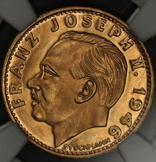 1946 - B Ngc Ms66 Liechtenstein Gold 10 Francs