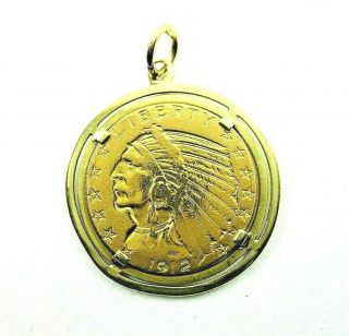 1912 U.  S.  $5 Dollar Gold Indian Head Half Eagle Coin In Gold Pendant Holder Xf