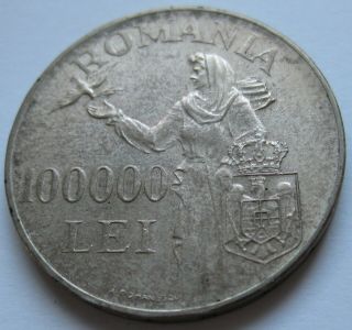 Romania 100000 100.  000 Lei 1946 Toning,  Luster,  Large Silver Coin