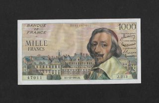 Au / Unc Without Pinholes 1000 Francs 1955 France