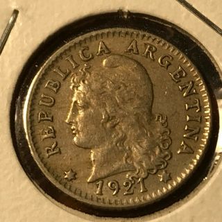 1921 Argentina 5 Centavos Copper Nickel Coin