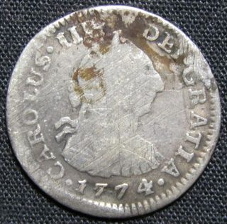 1774 Mexico 1/2 Reale Silver Coin