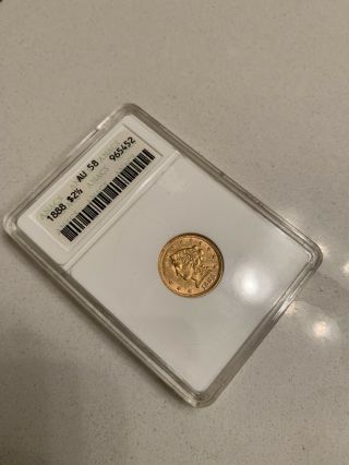 1888 Liberty Head Gold G$2.  5 Two Dollar Coin ANACS Graded AU58 AU - 58 $2.  5 3