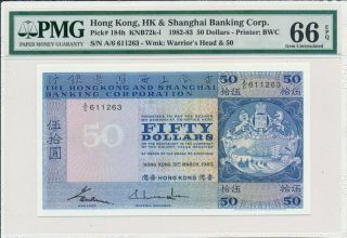 Hong Kong Bank Hong Kong $50 1983 S/no 611x6x Pmg 66epq