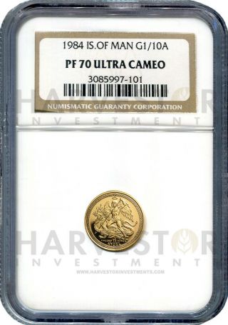 1984 Isle Of Man 1/10 Oz.  Proof Gold Angel - Ngc Pf70 Ultra Cameo - Hard To Find