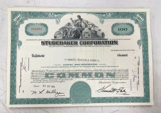 Studebaker Corporation 100 Share Stock Certificate 1963 - 1964