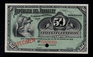 Paraguay Specimen 50 Centavos L.  1916 Pick 137s Unc.