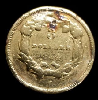 1854 Indian Princess $3 Three Dollar Gold Coin w/ Fine Details 2