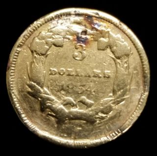 1854 Indian Princess $3 Three Dollar Gold Coin w/ Fine Details 4