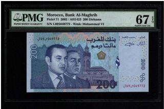 Marocco,  Bamk Al - Maghrib Pick 71 2002 200 Dirhams Pmg 67 58 019