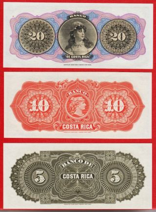 Costa Rica 1899 5 10 20 pesos remainder banknote set S163r S164r S165r UNC ABNC 2
