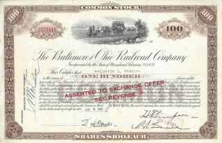 1962 The Baltimore And Ohio Railroad Company Stock Certificate