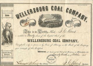 Pennsylvania 1855,  Wellersburg Coal Company Stock Certificate