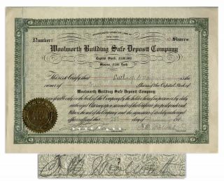 F.  W.  Woolworth Signed Stock Certificate For Woolworth