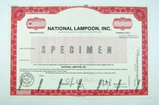 National Lampoon,  Inc. ,  1979 Specimen Stock Certificate