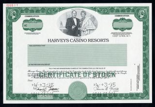 Nv.  Harveys Casino Resorts,  1995 Specimen Stock Certificate Odd Shrs Xf Usbn