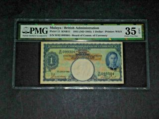 Pmg Grade 35 Choice Very Fine Epq Malaya/british Administration 1 Dollar 1941