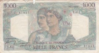 1000 Francs Vg Banknote From France 1948 Pick - 130b