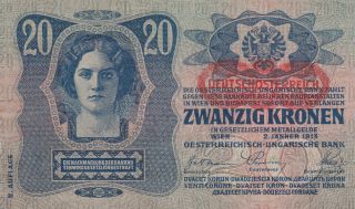 20 Kronen Extra Fine Crispy Banknote From Austria 1919 Pick - 53
