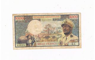 Central African Republic P2 1000 Francs 1974 Bokassa Rhinoceraos Circ No Tear