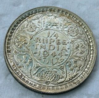 India 1944 1/4 Rupee Silver Coin Extra Fine