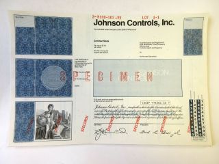 Wi.  Johnson Controls,  Inc. ,  1977 Specimen Stock Certificate,  Xf Abnc