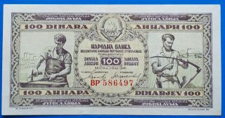 Yugoslavia,  100 Dinara 1946,  W/o Security Thread,  Print Error Jugosaavija,  Xf,
