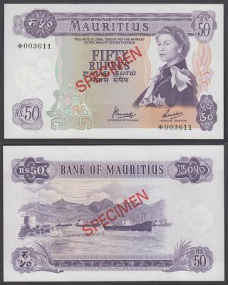 Mauritius 50 Rupees 1967 (1978) Unc Crisp Banknote Specimen P - Cs1 Qeii