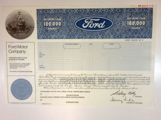 Ford.  1980 Specimen Stock Certificate 100,  000 Shares Xf Early Auto Top Left