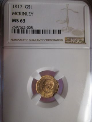 1917 $1 Gold Mckinley Commemorative Dollar Ngc Certified Ms 63