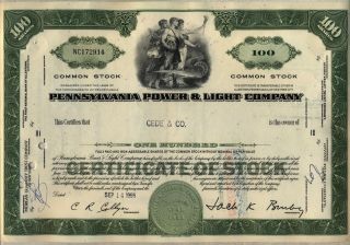 Pennsylvania Power & Light Company Stock Certificate Ppl Allentown