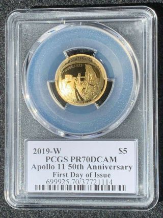 Apollo 11 Gold $5 Coin - 1st Day Launch Ceremony - Signed By Fred Haise - Pcgs Pr70