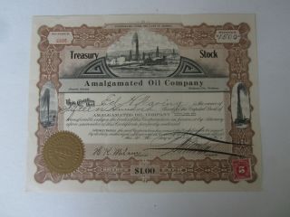 Old 1915 - Amalgamated Oil Co.  - Stock Certificate - Oklahoma City / Phoenix Az.