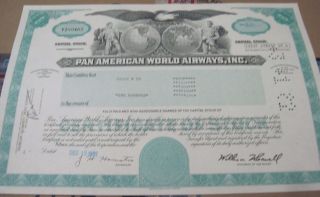 1981 Pan American World Airways Old Canceled Stock Certificate Green