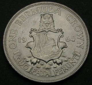 Bermuda 1 Crown 1964 - Silver - Elizabeth Ii.  - Vf/xf - 1387